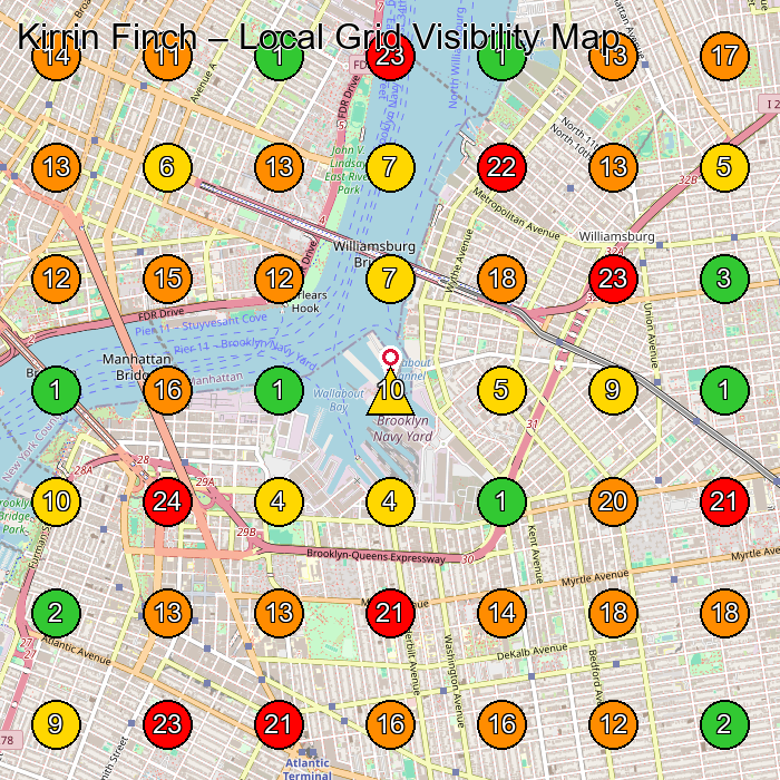 Kirrin Finch Clothing Store GeoGrid ranking map for Brooklyn NY
